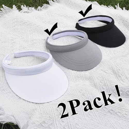 Image of 2 Pack Visor Women Men Sun Hat Clip On Visors Adjustable Sport Wide Brim Cap