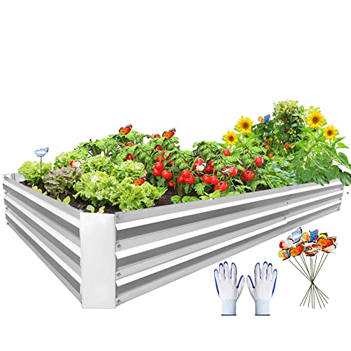 RAXSINYER 8x4x1FT Raised Garden Bed, Galvanized Raised Garden Beds Outdoor for Vegetables, Fruits, Flower, Large Metal Planter Raised Garden Boxes with Gloves and 10pcs Butterfly Labels