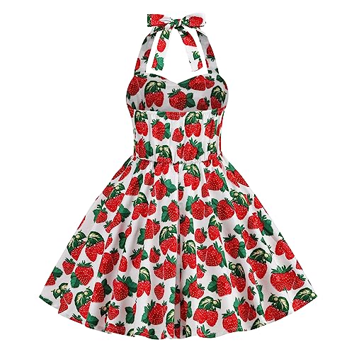 KISSOURBABY Girls 50s Sweetheart Vintage Flower Swing Straps Prom Dress with Polka Dots 3-11Years3