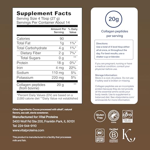 Image of Vital Proteins Collagen Peptides Powder - Chocolate Powder for Hair, Nail, Skin, Bone & Joint Health, 13.5oz