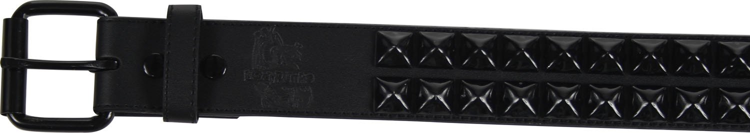 BodyPUNKS Black double row pyramid studded leather belt W/black studs, Youth Medium (Waist 19-23)