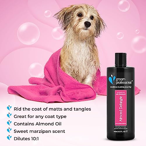 GROOM PROFESSIONAL Almond Detangle Hundeshampoo - Entwirrendes Shampoo für Hunde - Hundeshampoo Gegen Geruch - Beseitigt Verfilzungen & Verknotungen - Für Verfilzte & Verknotete Mäntel, 450ml
