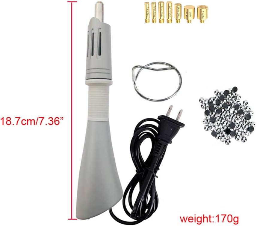 Hotfix Rhinestone Applicator Kit wiht Rhinestones,Professional Iron-on Setter Tool,7-in-1 Hot Fix Wand Crystal Gem Rhinestone Hot fix Kit Tool (Gray)