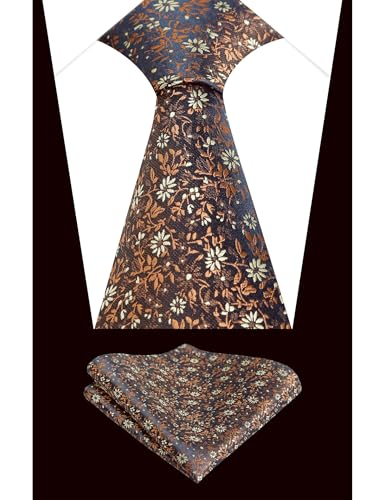 Image of Alizeal Mens 3.15inches Exquisite Floral Tie with Small Flower Printed Pocket Square