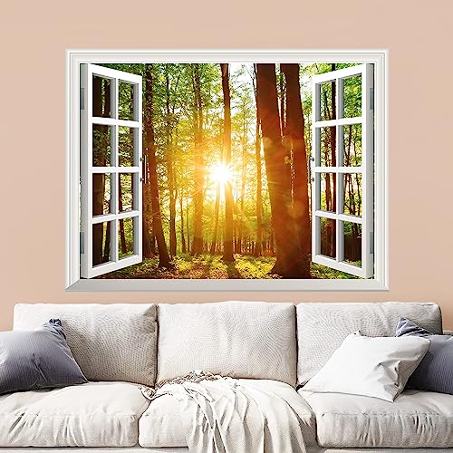 wall26 Removable Wall Mural - Majestic Sunset in The Forest Creative Window View Home Decor/Wall Decor - 36'x48'