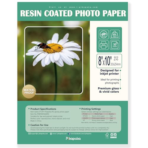 Pikapoka Resin Coated Premium Glossy RC Photo Paper, 8x10 Heavyweight