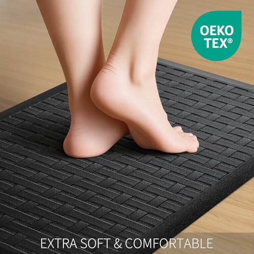 2PCS UKISS Kitchen Rugs, Cushioned Anti Fatigue Kitchen Mats for Floor, Waterproof Kitchen Rug，Non-Slip Comfort Standing Mat for Kitchen (Black, 17.3"x28"+17.3"x60") — view 4