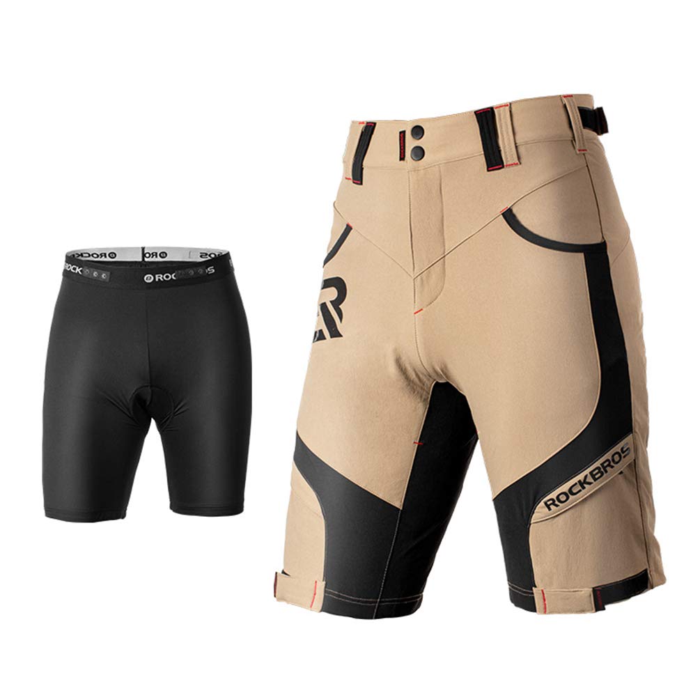 ROCKBROS Pantaloncini MTB Uomo Pantaloncini Ciclismo Corti 4D Imbottitura Traspiranti Design 2 in 1 per Ciclismo Bicicletta