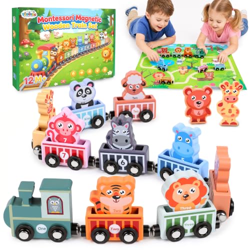 Spielzeug ab 1 2 3 Jahre Jungen Mädchen Trennbare Tier Magnetic Holzeisenbahn Montessori Spielzeug ab 1 2 3 Jahre Baby Spielzeug Kinderspielzeug Holzspielzeug Geschenk Mädchen Jungen 1-3 Jahre
