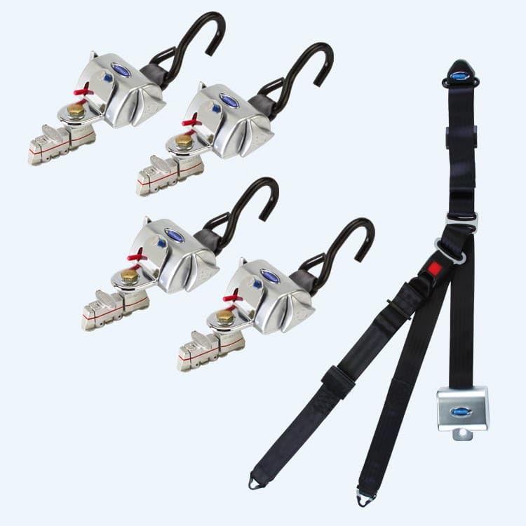 Q'Straint Q-8100-A1-L QRT Deluxe Retractor Kit with L-Track Fittings and Retractable Lap & Shoulder Belt Combo. Kit Contains 4 Dual-Knob Retractors and Retractable Belt