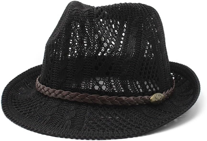 Cotton Mesh Fedora Hat, Brown with Braided Band, Classic Summer Style