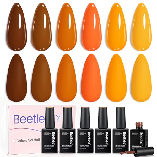 Image of Beetles Brown Gel Polish Set - Maillard Season Collection, 6 Colors Brown Orange Yellow Fall Colors Polish Kit, Soak off Uv Led Lamp Needed Manicure DIY Home