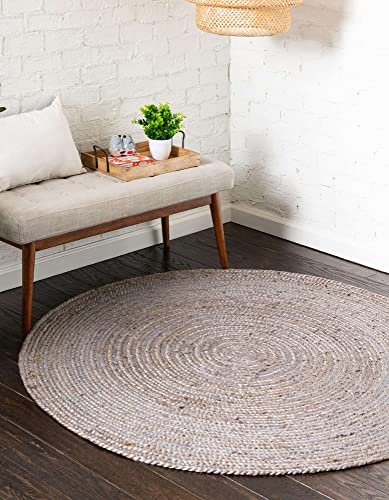 Image of Unique Loom Braided Jute Collection Area Rug - Dhaka (3' 3 inch Round, Gray)