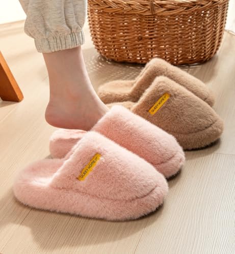 Fashion Thick Soled Cloud Soft Classic Solid Color Warm Furry Cotton Slippers for Women Home Outdoor Wear3