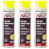 Alfa Markierungsspray 3 x 500 ml Neon-Gelb Farbspray für saubere und präzise Markierungen mit flexibler 360 °C Sprühanwendung (Überkopffunktion) auch für feuchte Untergründe und Minustemperaturen