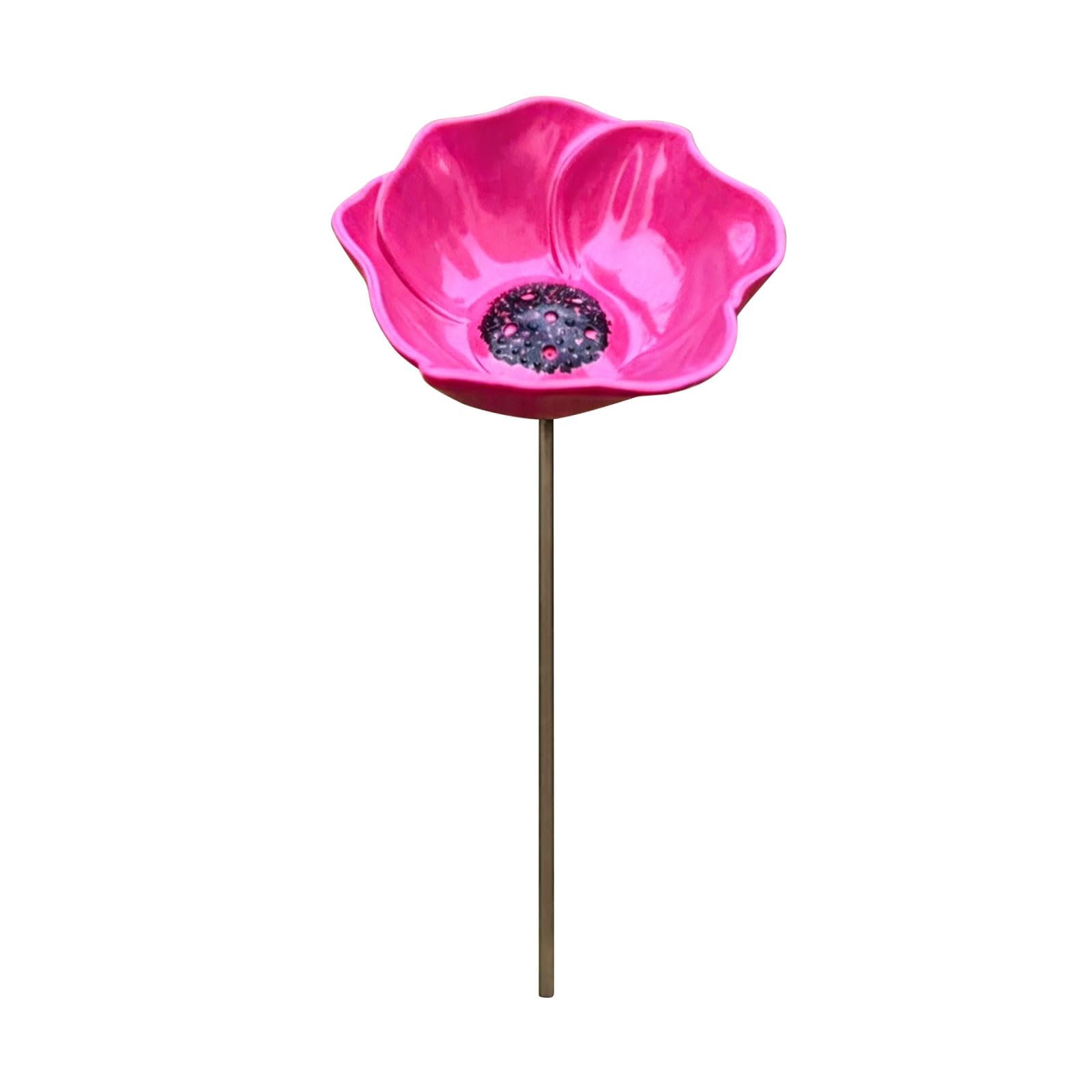 Decorative Iron Garden Stake Featuring Shallow Bowl for Small Birds Butterflies and Beneficial Creatures Metal Flower Elegant Enhancement Garden Unique Attraction Decor Iron Basin Welcome Floral Stake