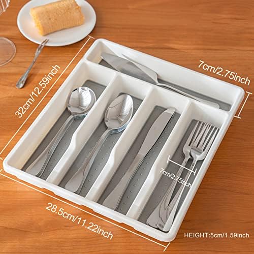 Win-Win Cutlery Tray Organiser,5 Compartments Cutlery Organiser Anti-Slip Utensils Tray for Spoon Fork Knife Plastic Drawer Divider(32x28.5x5cm, White)