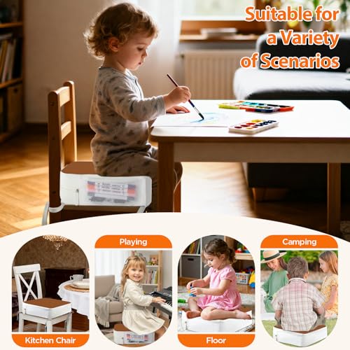 Image of Booster Seat for Kitchen Chair, 3.8 inch Toddler Booster Seats for Dining Table with Ties, PU Dining Booster Seat with Side Pockets, Non-Slip & Removable Table Booster Seat Increasing Cushion (Brown)