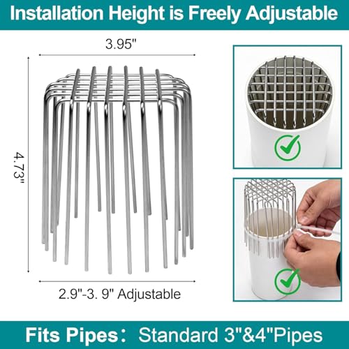 Image of 3 Pcs Stainless Steel Drain Pipe Cover, Adjustable Outdoor Drain Protector for 3 inch & 4 inch Pipes, Anti-Bird & Rodent Guard, Rust-Proof Mesh Drain Strainer for Leaves, Gutter Protector (3 Pcs)