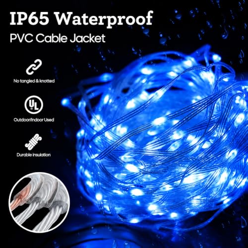 Image of fizzytech Rice Fairy String Lights, 15 Meter Copper Wire Point Control Lights with 8 Flash Modes for Diwali, Christmas, Wedding, Window, Garden & Home Decoration - Blue, 150 LED