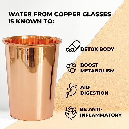 Image of Kuber Industries Copper Drinking Serving Water Glasses Serveware Glass Tumbler (2 Pcs,Height-9 cm, Dia- 6 cm, 300 ml Each)