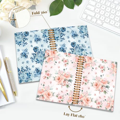 Image of Floral Spiral Journal Notebook Set, 2 Pcs Watercolor Flower Themed Spiral Bound Notebooks, Aesthetic Journals for Women, Notepad (8.2*6.2 inch) for Work Office School Student Teacher Daily Note Taking