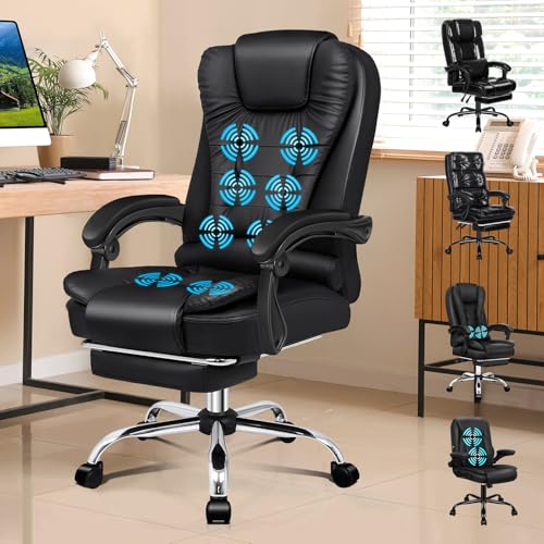 ALFORDSON Bürostuhl mit Massagefunktion, ergonomisches Design mit großer Sitzpolsterung, Lendenwirbelstütze,