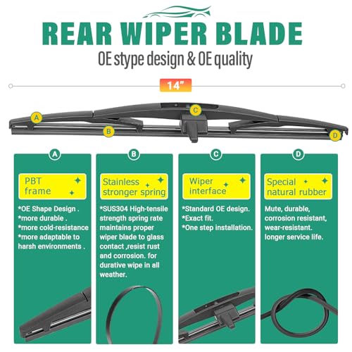 Image of 22 inch 21 inch 14 inch Windshield Wiper Blades Replacement for Honda Pilot 2009 2010 2011 2012 2013 2014 2015 Premium All Weather Front Rear Wipers Set - OEM Quality (Pack of 3)