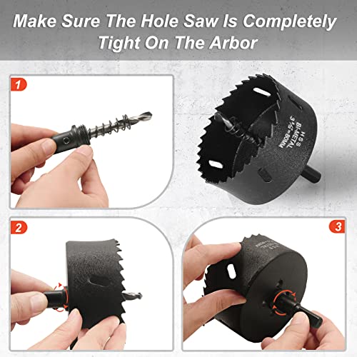 Image of 3-1 /8 Inch Hole Saw with 3 /8 inch Triangle Shank Quick Change Arbor, JTemgle Bi-Metal Hole Saw Heavy Duty Hole Cutting Tool for Cornhole Boards, Recessed Lights, Wood, Plastic, Drywall & Soft Metal