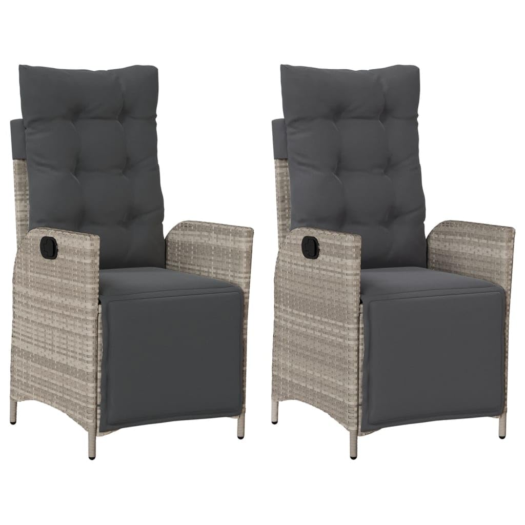 Poltrona reclinabile da giardino e poggiapiedi 2 pz rattan PE grigio chiaro sedie da esterno resistente alle intemperie, poltrone per terrazze, mobili da giardino, poltrone da giardino