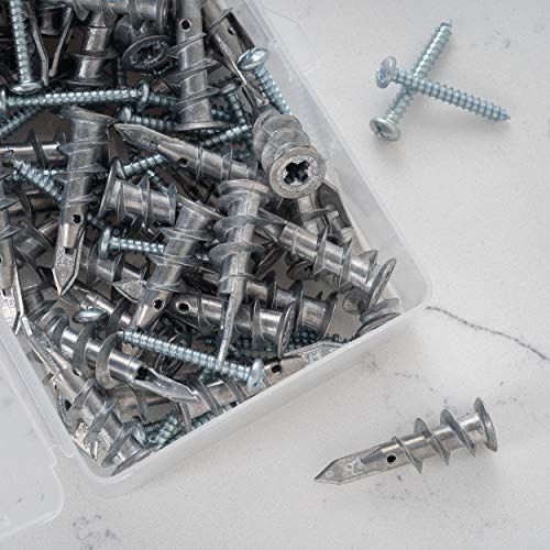 Qualihome Heavy Duty Zinc Self Drilling Drywall Anchors And Screws Kit | Includes 50 Drywall Anchors, 50 #8 1-1/4 Inch Screws & Reusable Storage Case | Anchors Are Made In The Usa #TOP5
