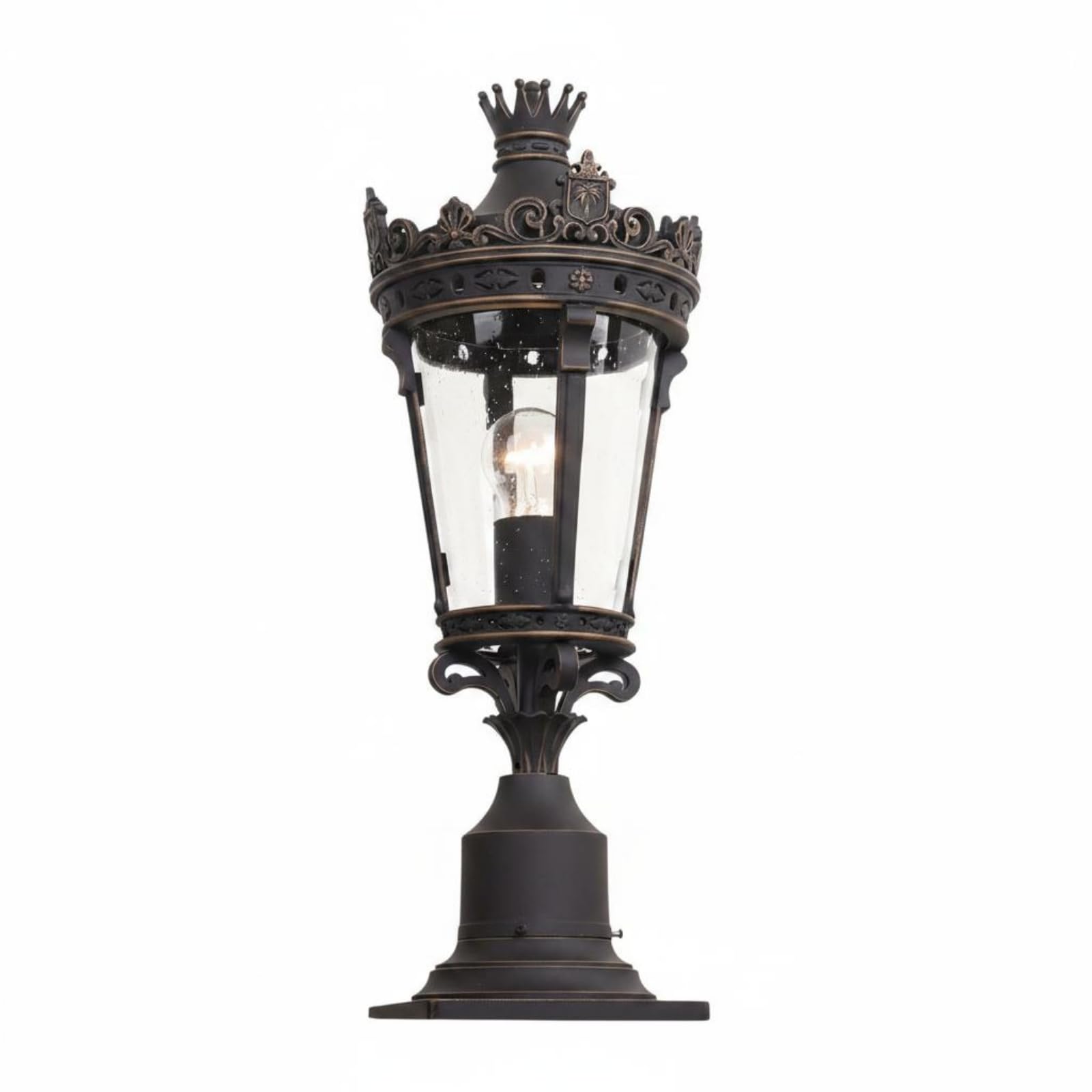 BNF® Crown-Like Finial Outdoor Post-Top Lamp Ornate Trim Courtyard Wall Black-Bronze Finish Post Lantern Clear Glass Panels for Villa Decoration, All-Al Die-Cast | Décor Candle Lanterns-image-31