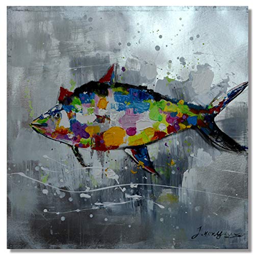 魚の絵 Amazon.co.jp: 【モダン油絵工房】 油絵 現代絵画 手書きモダン