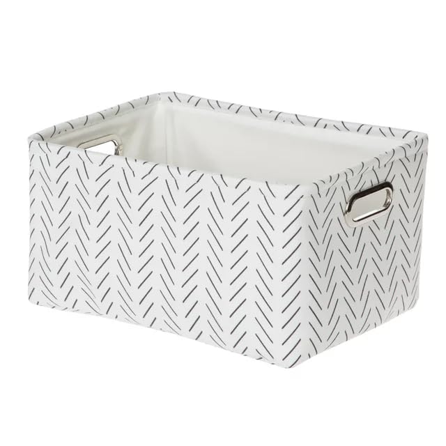 SEDLAV Cesta de almacenamiento de lona monocromática y elegante a rayas con asa elegante, diseño moderno para una organización moderna en decoración en blanco y negro