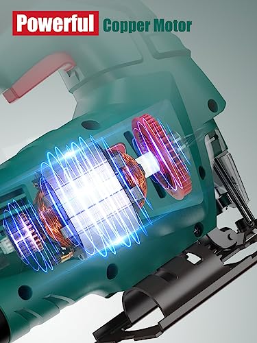 HYCHIKA Jigsaw, 800W Max Cutting Depth 110mm for Wood, 800-3000SPM Electric Jigsaw with Laser, 7 Variable Speeds, 0-3 Orbital Sets, Bevel Cutting: -45 ° to 45, 6 Blades 5 HYCHIKA Jigsaw, 800W Max Cutting Depth 110mm for Wood, 800-3000SPM Electric Jigsaw with Laser, 7 Variable Speeds, 0-3 Orbital Sets, Bevel Cutting: -45 ° to 45, 6 Blades - Image 5