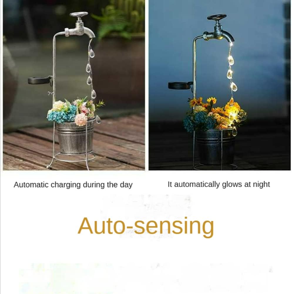Solar Faucet Water Dripping Outdoor Landscape Garden Decorative Light, Wrought Iron Landscape Light