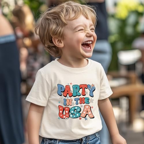 Image of Kid 4th of July T-Shirts Boys Girls American Flag Shirt Patriotic Top Short Sleeve Tees 2-12 Years