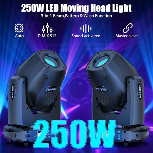 Image of 2-Pack 250W 3-in-1 Beam /Spot /Wash with Zoom Function Stage Lighting 17GOBO 10 Color Rotating Prisms Strobe Frost Effect Controlled by DMX 18CH