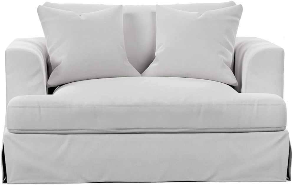 Sunset Trading Newport Slipcover Only for 52" Wide Chair and A Half | Stain Resistant Performance Fabric | 2 Throw Pillow Covers | White
