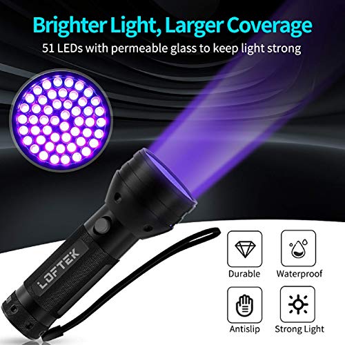 UV Flashlight Black Light, LOFTEK Blacklight Detector for Dog Urine, Ultraviolet Flashlight, Upgraded 51 LED 395nm… - Image 3