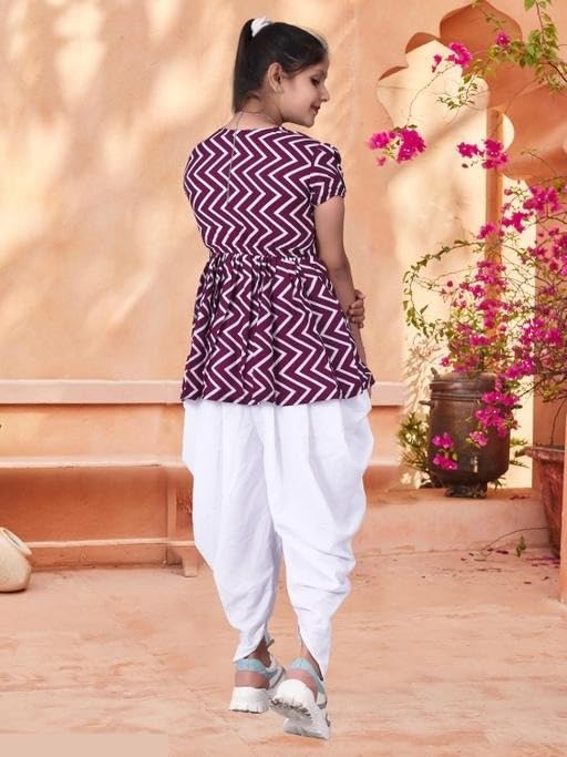 Image of N K Enterprises Kids Printed Short Kurti and Dhoti Pants Set | Festive for Girls