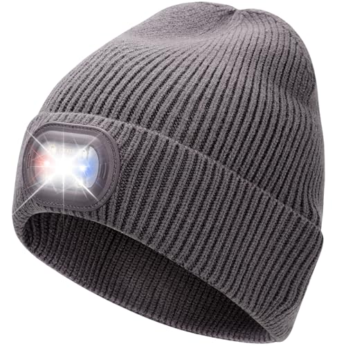 OKKLE Mütze mit Licht, USB-aufladbare LED-Haube mit 6 ultrahellen Lichtern & 3 Modi, Wärmende Stirnlampe für Outdoor, Camping, Nachtläufe, Männer und Frauen