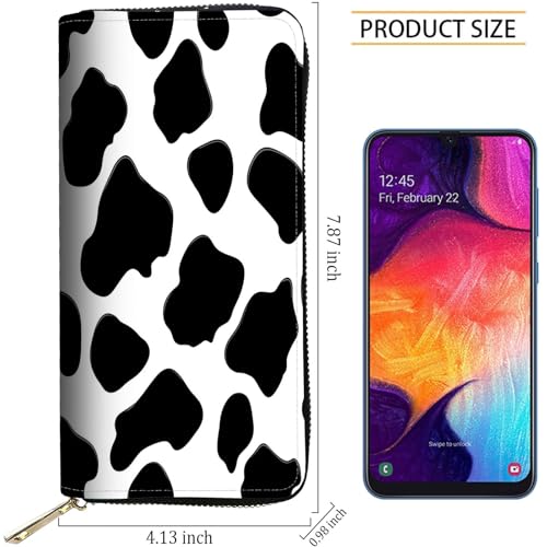 Image of RFID Blocking Leather Wallet for Women - Large Capacity Zip Around Clutch with 8 Card Slots,33 Cash Pockets & Coin Zipper,Cow Print