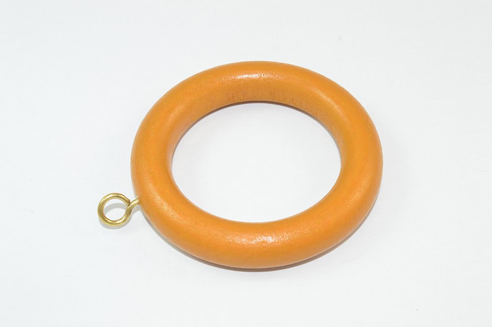 30 x Medium Brown Curtain Rings for Rod Rail + Screw Eye Wooden ID 40mm