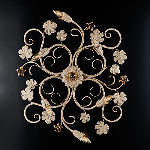 Plafonnier en fer forgé classique baroque 6 ampoules pour grand salon rustique