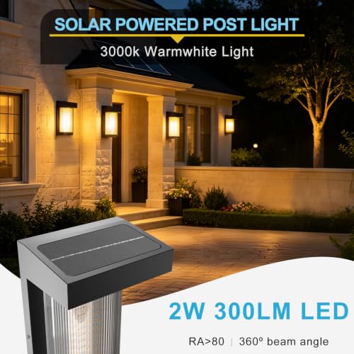 Image of Lightdot 2-Pack Arc Solar Wall Lights, Dusk to Dawn with Remote Control | 3000K Warm White 300LM Waterproof Solar Exterior Lamp for Yard, Walkway, Garage, Fence