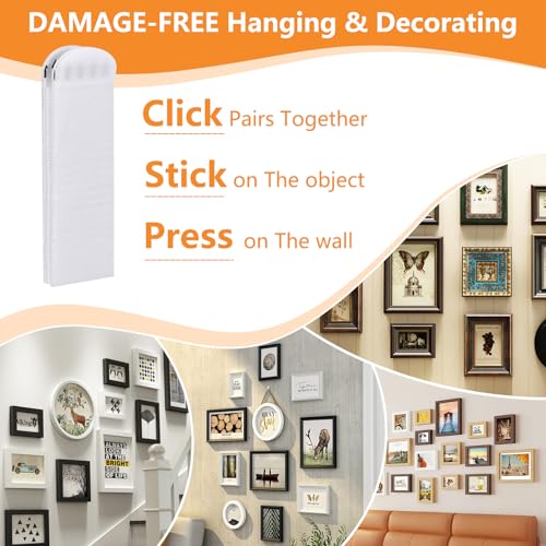 Image of Hang Pictures on Wall Without Nails -Damage-Free Wall Hanging Strips 12-Pack, Heavy Duty Velcro Adhesive Picture Hangers for Frames, No Drilling or Nails Needed