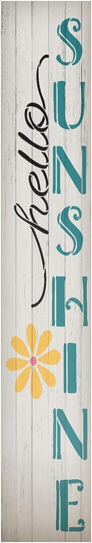 Tall Outdoor Hello Sunshine Sign for Front Door, 4ft Rustic Tall Wood Sign for Front Porch Decor, Farmhouse Porch Sign Wood Vertical Decor, Holiday Porch Decor for The Home