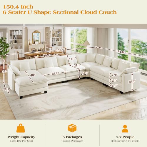 Image of Hanherry Modular Sectional Sofa,Cloud Couch for Living Room,Modern Deep Seat Sofa Chenille Fabric Comfy Couches with Throw Pillows & Movable Ottoman for Apartment