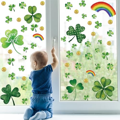 St Patricks Day Decorations,St Patricks Day Window Clings 122 PCS Reusable Spring Window Clings for St Patrick's Day Decor Shamrock Stickers Party Supplies for Kids School Home Office.